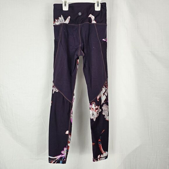 Athleta Salutation Stash Pocket Floral Magnolia Tight Regal Plum Women's Size XS - Picture 5 of 7